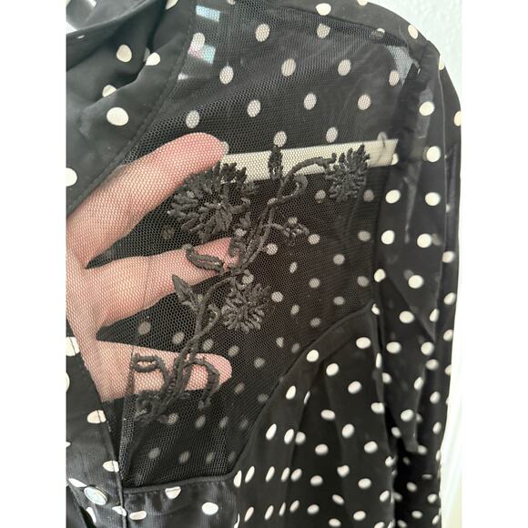 AMERICAN RAG Sz S Black & White Polka Dot Lace Shoulders Button Up Sheer | GUC - Picture 7 of 9